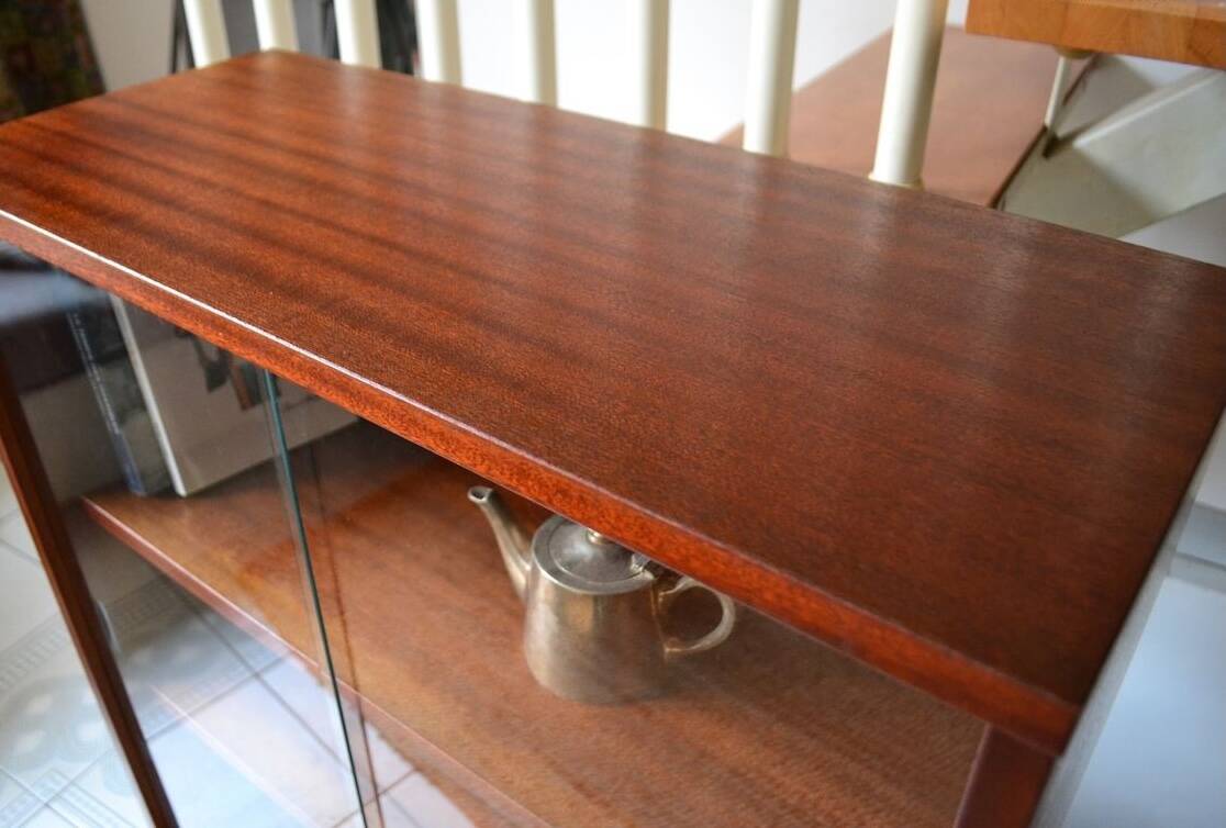 vintage mahogany low display cabinet