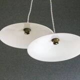 Set of 2 white opaline pendant lights with b22 socket and chrome socket cover