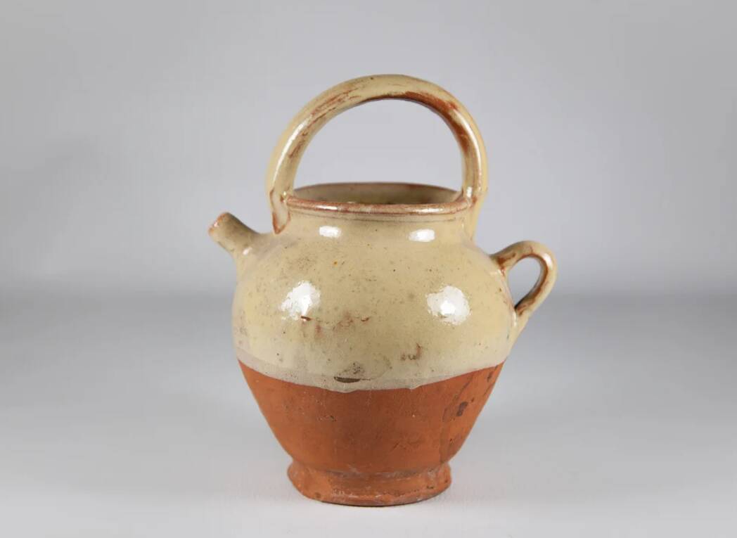 Vintage pottery, half-glazed terracotta water pot, jug, kitchen, decoration, pottery