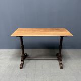 Table de bistrot ancienne française avec plateau en bois d'orme clair