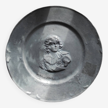 Pewter plate of Napoleon as a child stamped