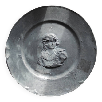 Pewter plate of Napoleon as a child stamped