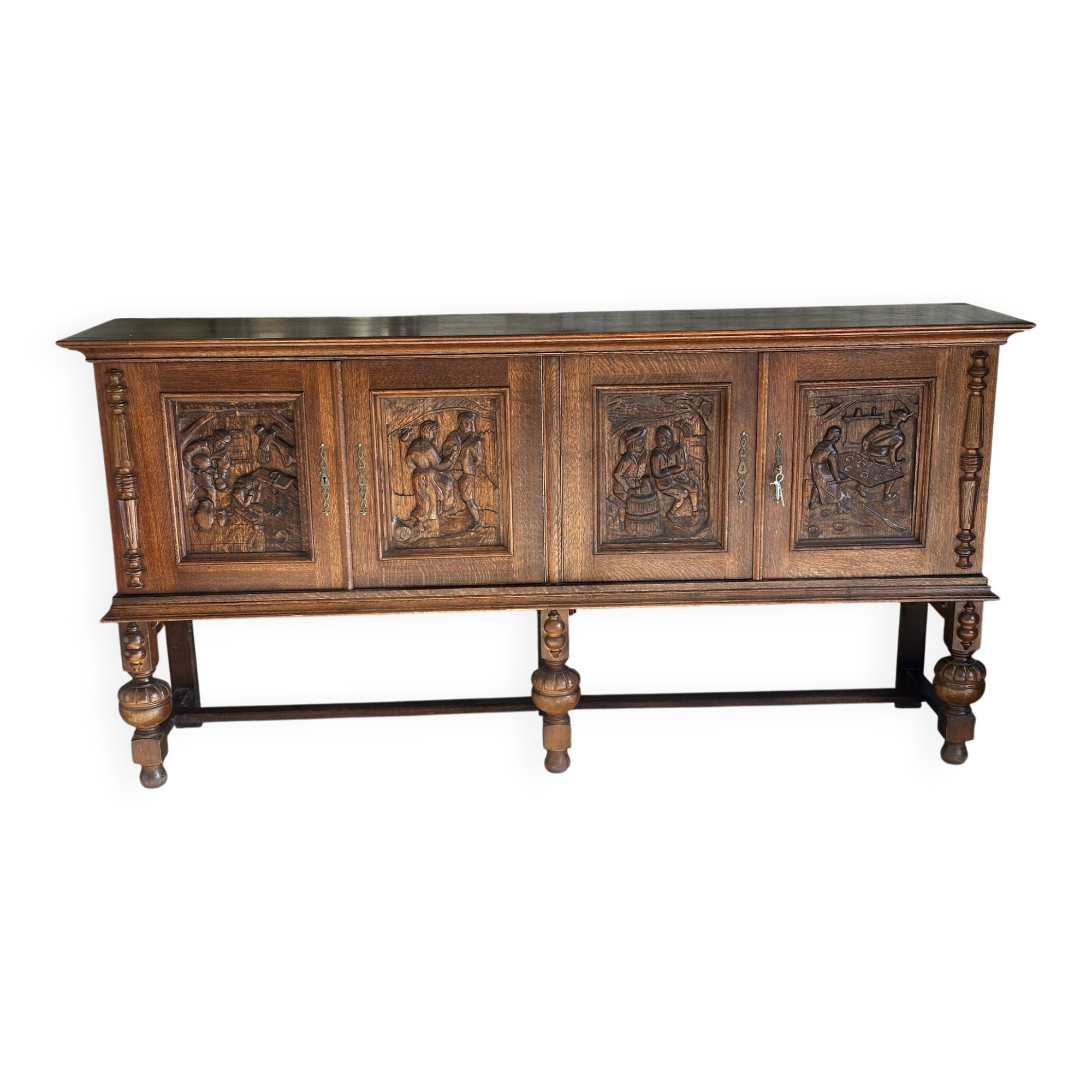 Large carved oak buffet in neo-Renaissance style, mid-20th century.