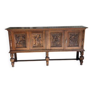Large carved oak buffet in neo-Renaissance style, mid-20th century.