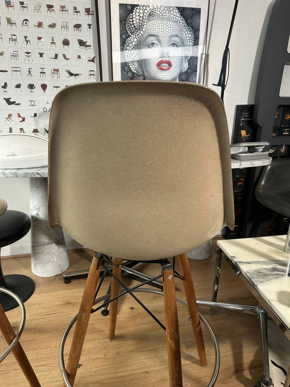Pair of Eames fiber high stools for Modernica US