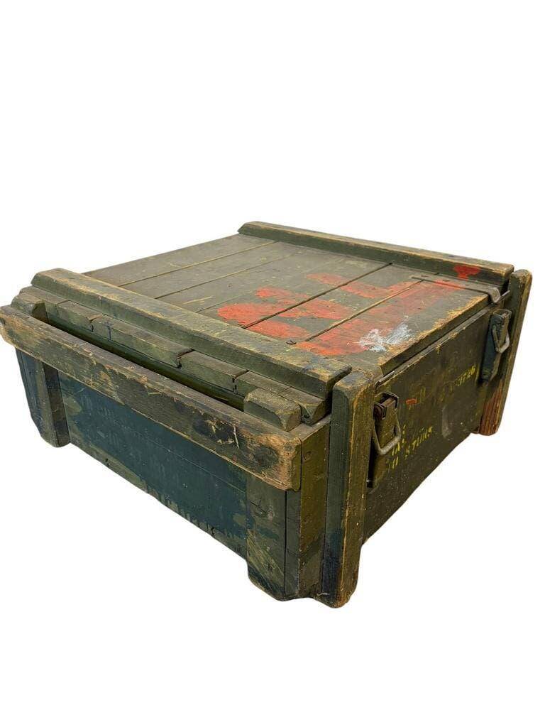 Vintage green wooden industrial box / chest / military crate