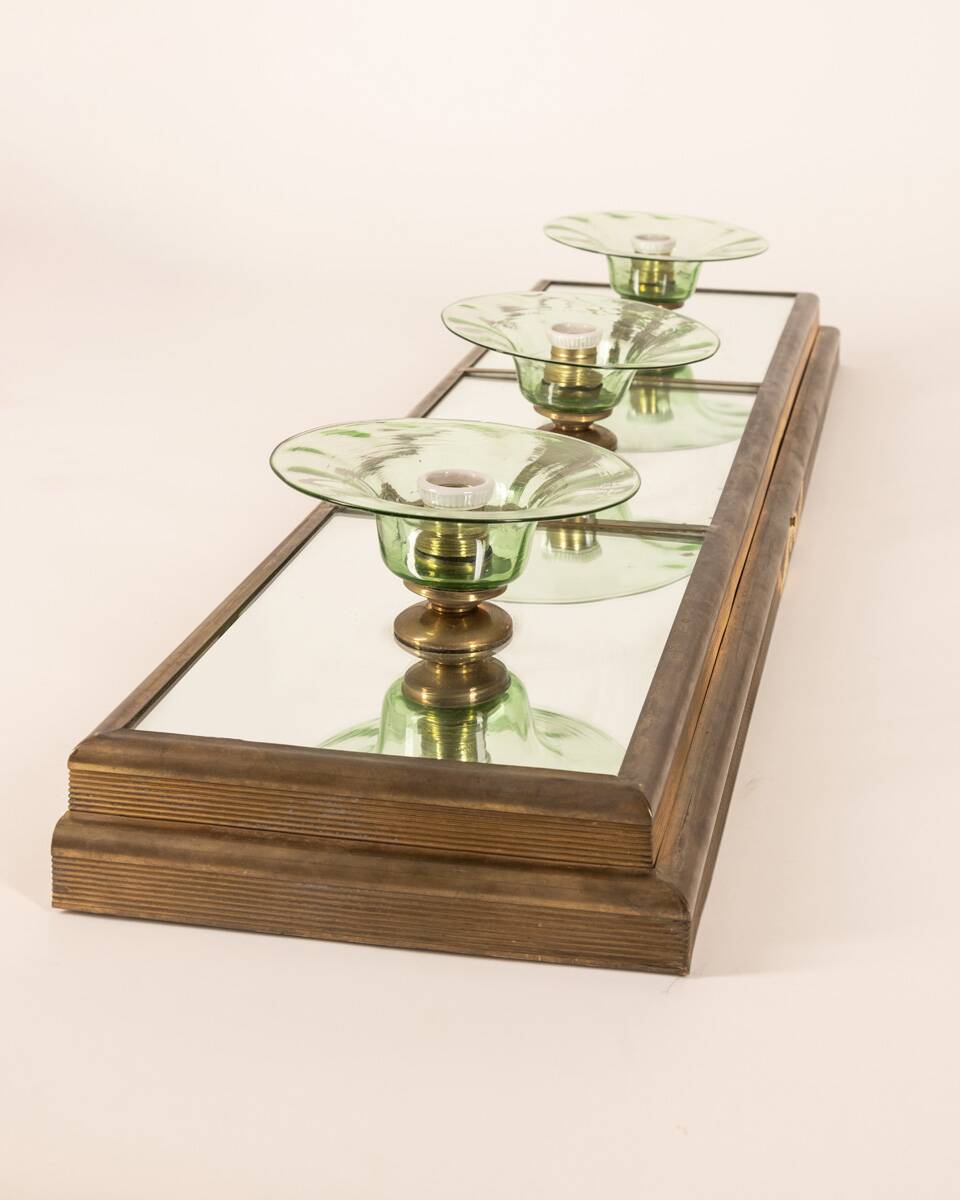 VINTAGE WALL OR CEILING LAMP 1950s BRASS AND GLASS ITALIAN DESIGN