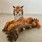 Old vintage ceramic tiger 70s Italian design lying position