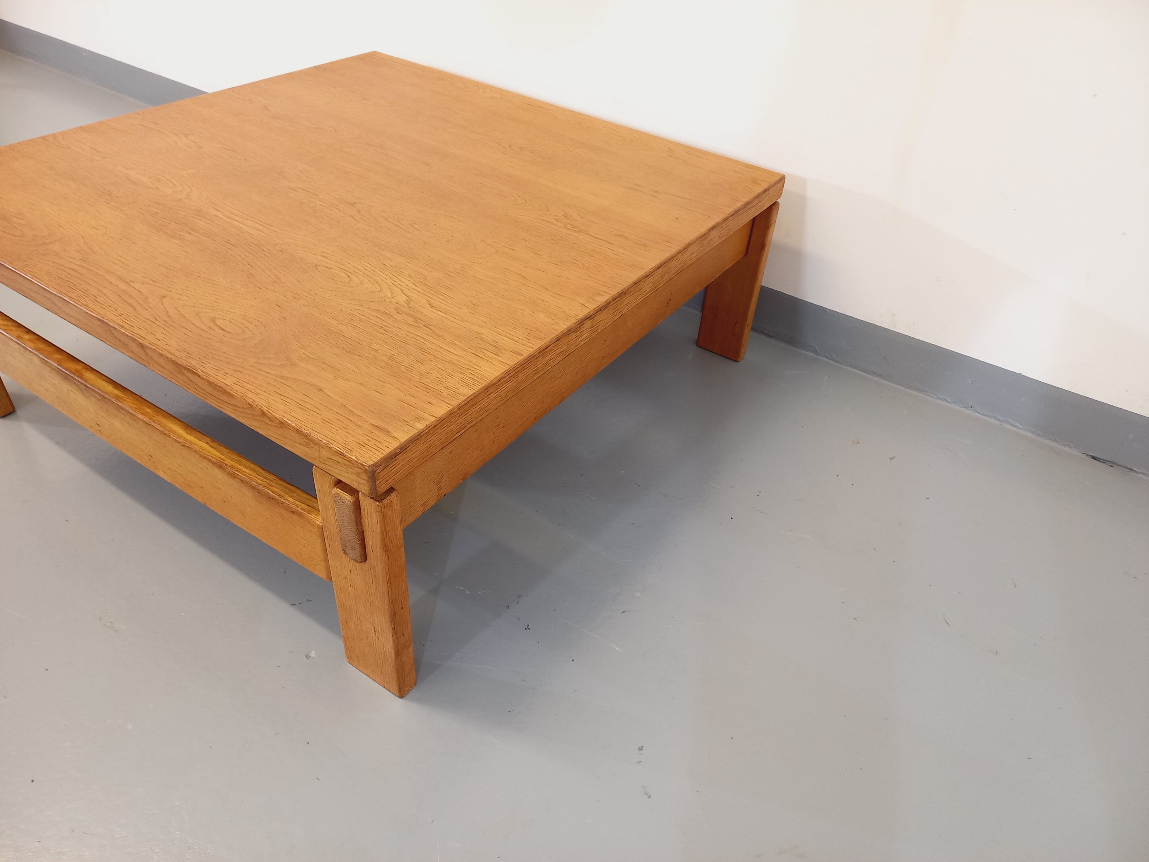 Vintage square coffee table in solid oak wood from the 60s 70s