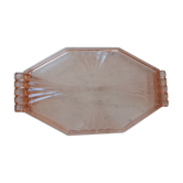 Plateau en verre rose art déco Made in France