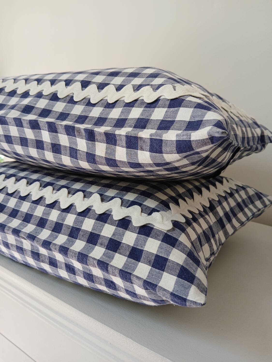 Set of 2 vintage cushions, blue gingham