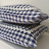 Set of 2 vintage cushions, blue gingham