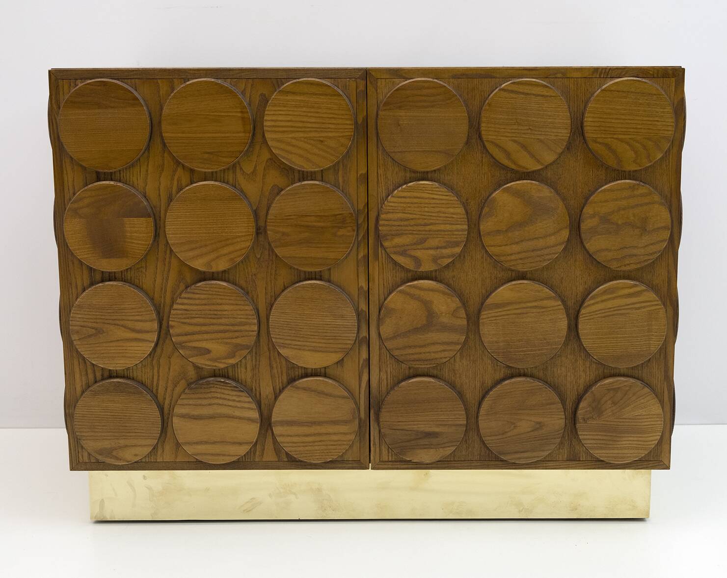 Brutalist Italian Chestnut Wood and Brass Bar Cabinet, 1970s