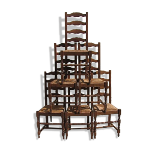 Série de 6 chaises paillées et hêtre