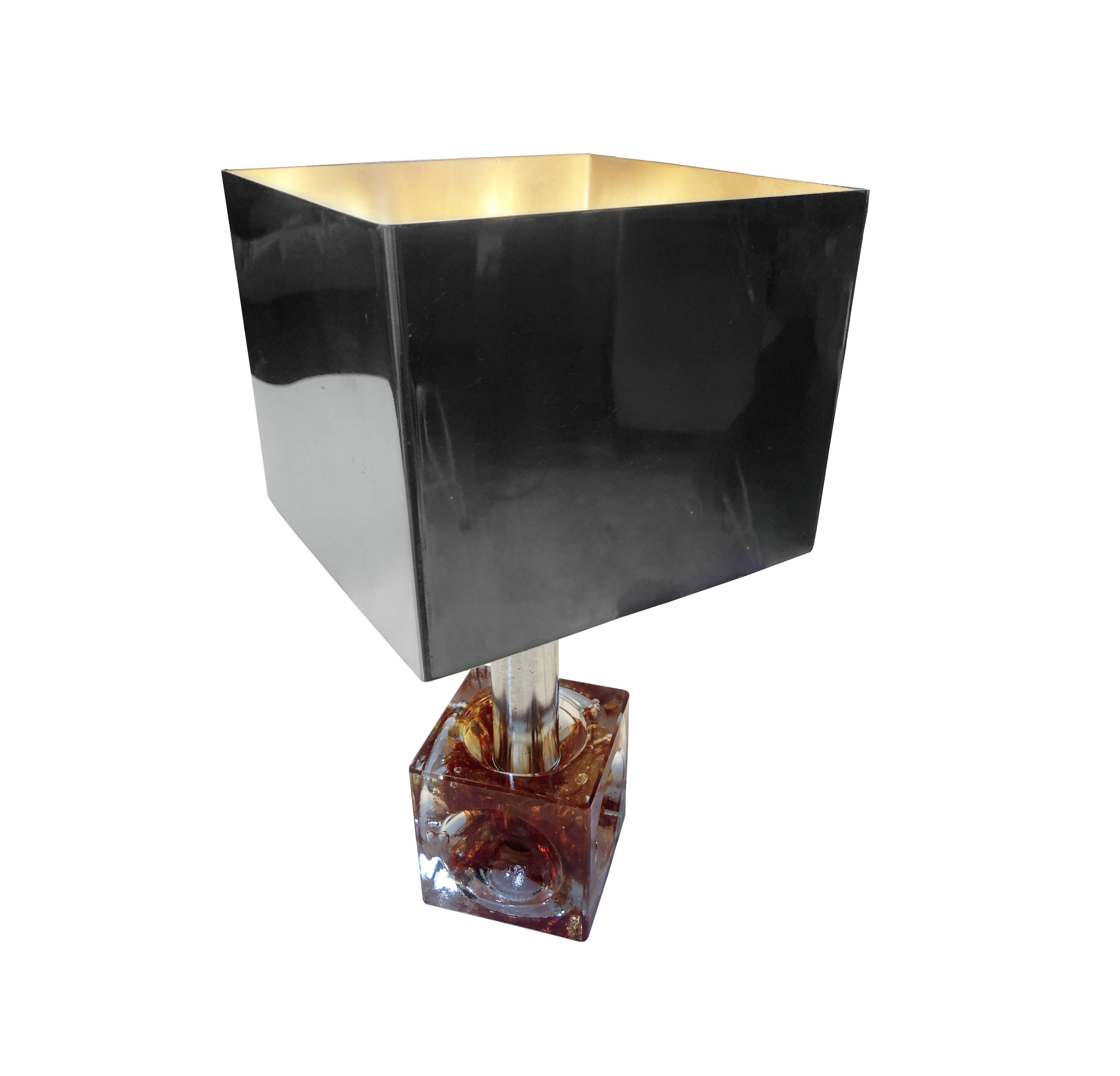 Table Lamp • Cube • Fractal Resin • Polished Steel • Chrome • 1970