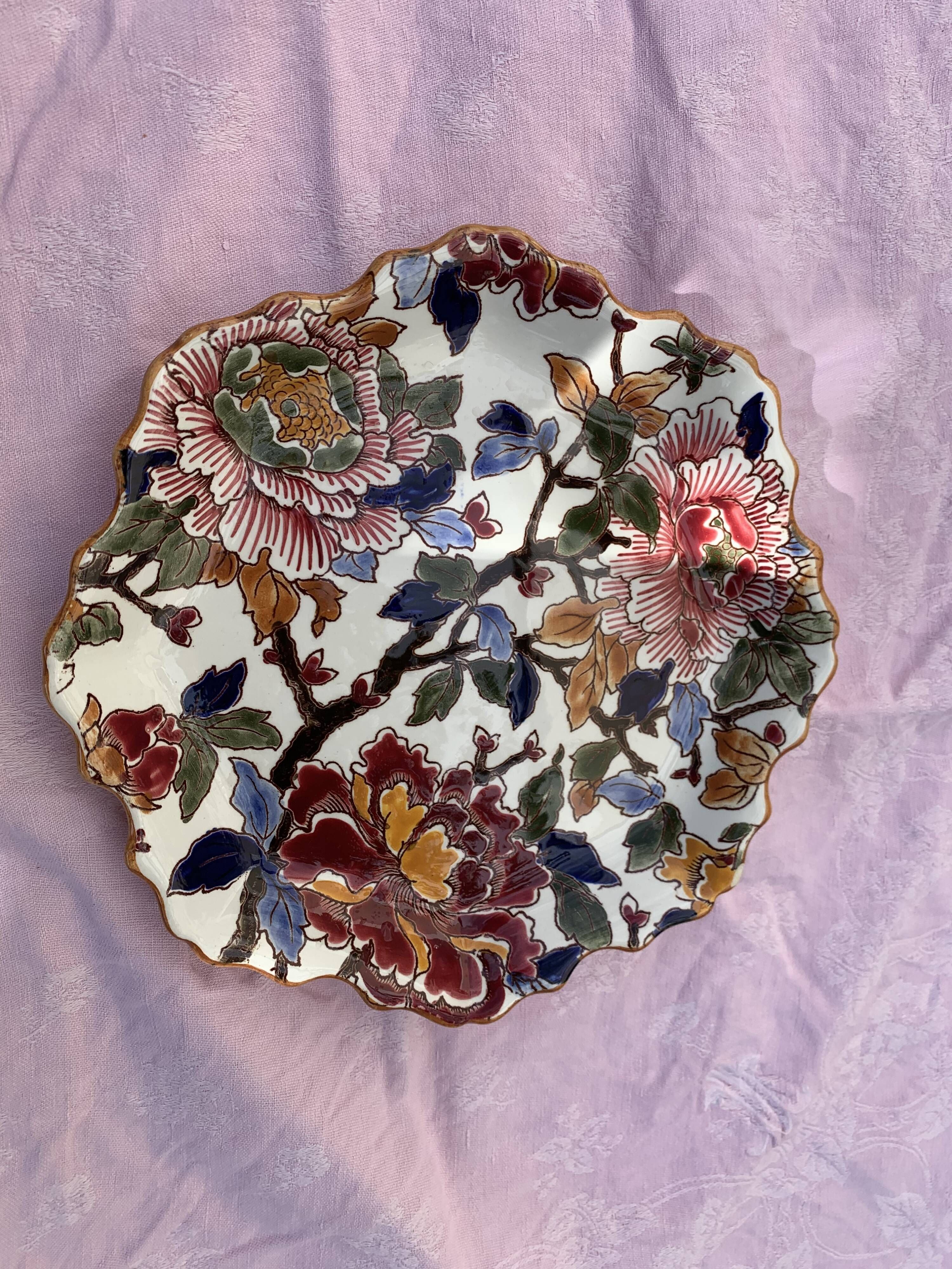 Collection plate gien france peonies, hand painted, vintage