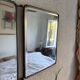 Miroir vintage 1900 triptyque barbier biseauté simili cuir matelassé - 27 x
