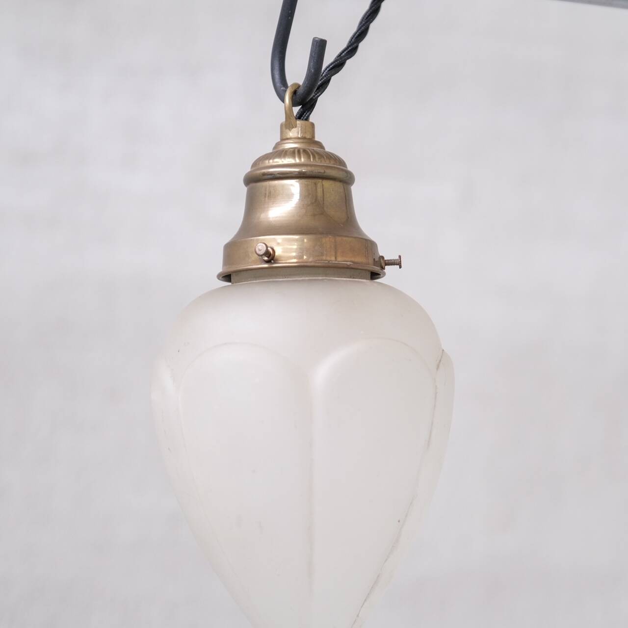 Pair of opaque glass and brass french opaline pendants