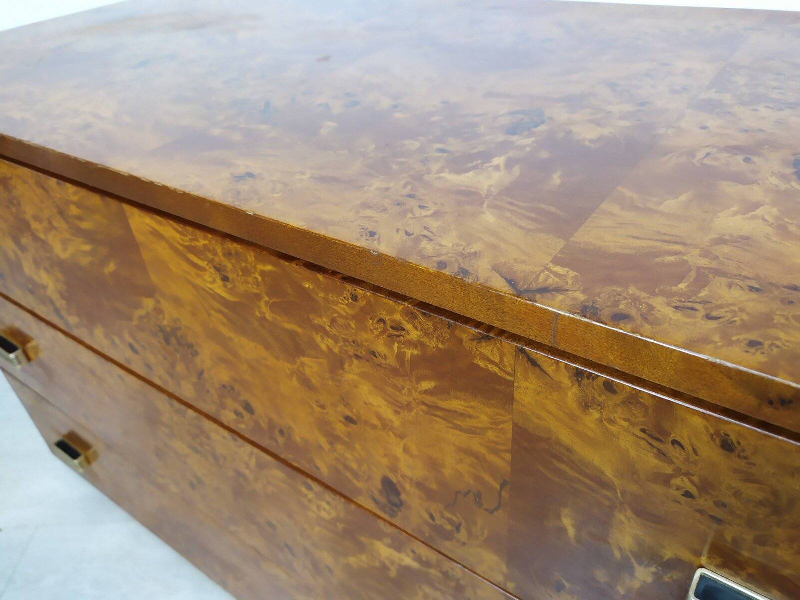 Commode à tiroirs vintage en loupe d'amboine, 1970s