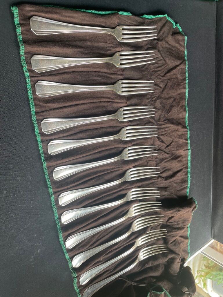 12 Christofle table forks model Boreal – Silver metal – Art Deco