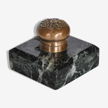 Ancient marble and bronze inkwell