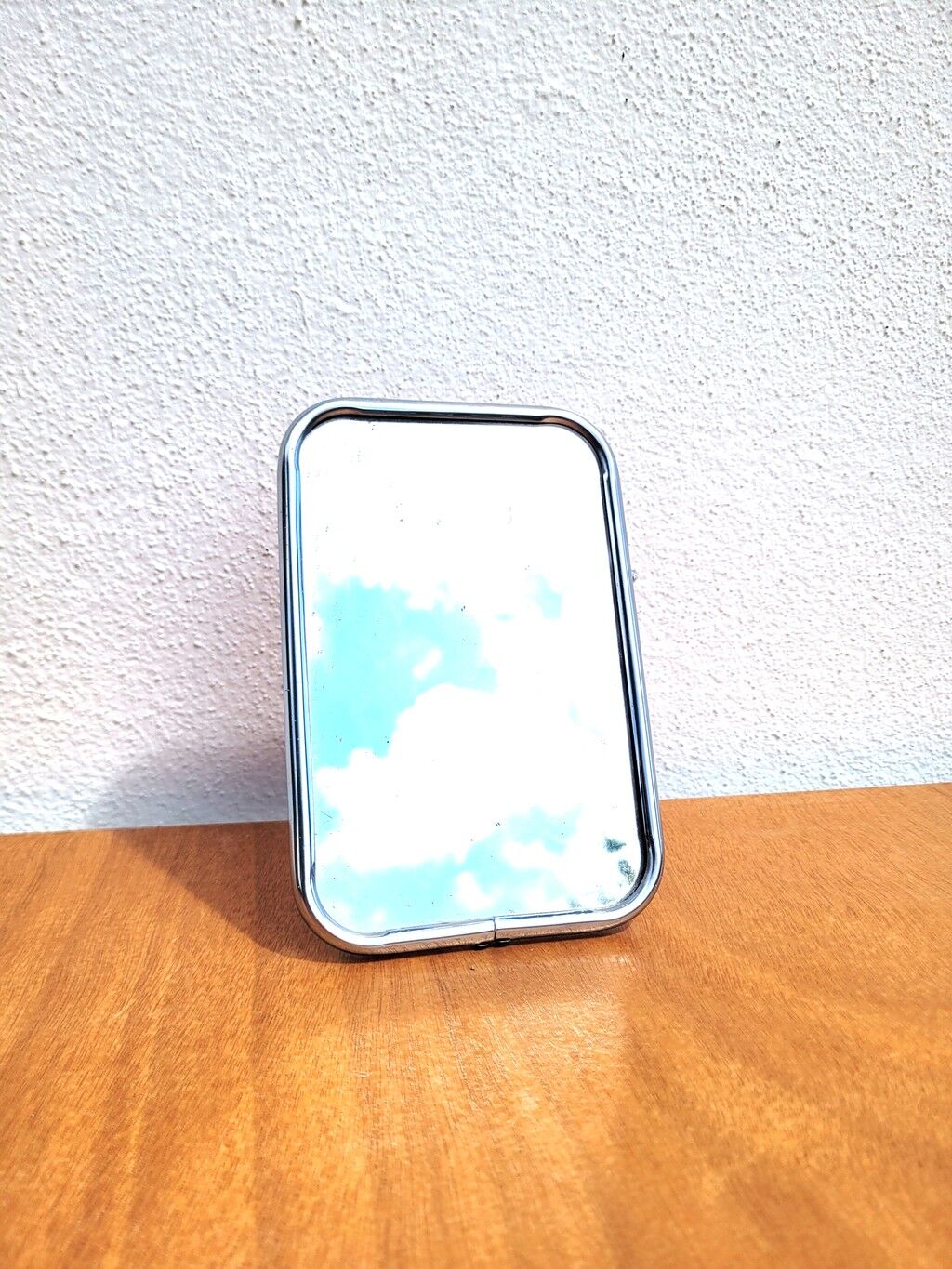 Petit miroir barbier vintage chromé 10×15 dos rouge