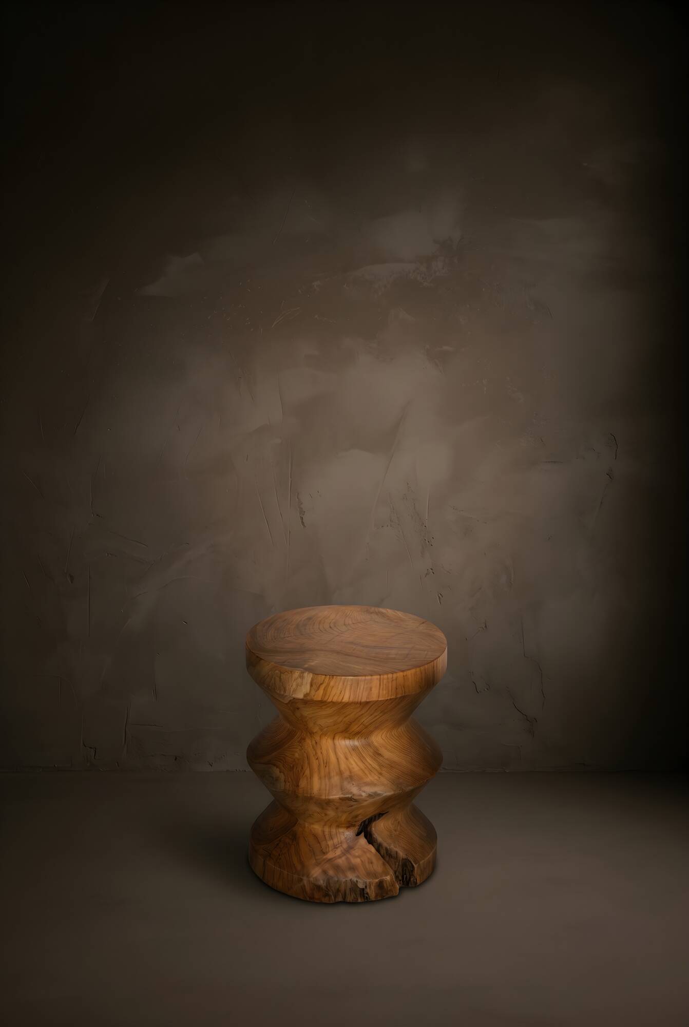 EVA stool in hand-carved solid recycled teak