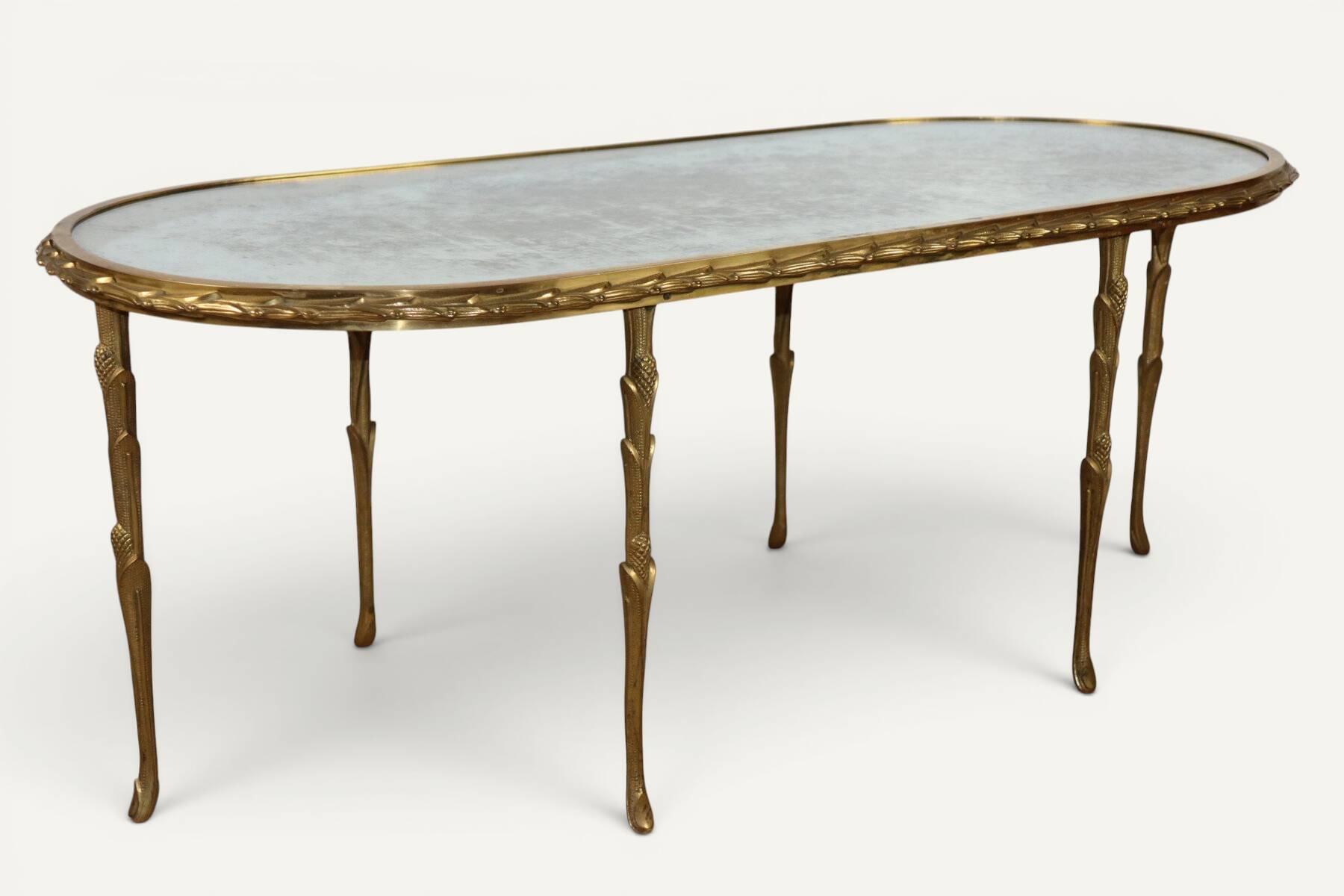 Maison Baguès coffee table in gilded bronze and aged mirror – 1950s