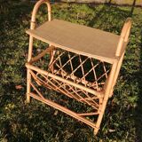 Rattan table at the end of the sofa