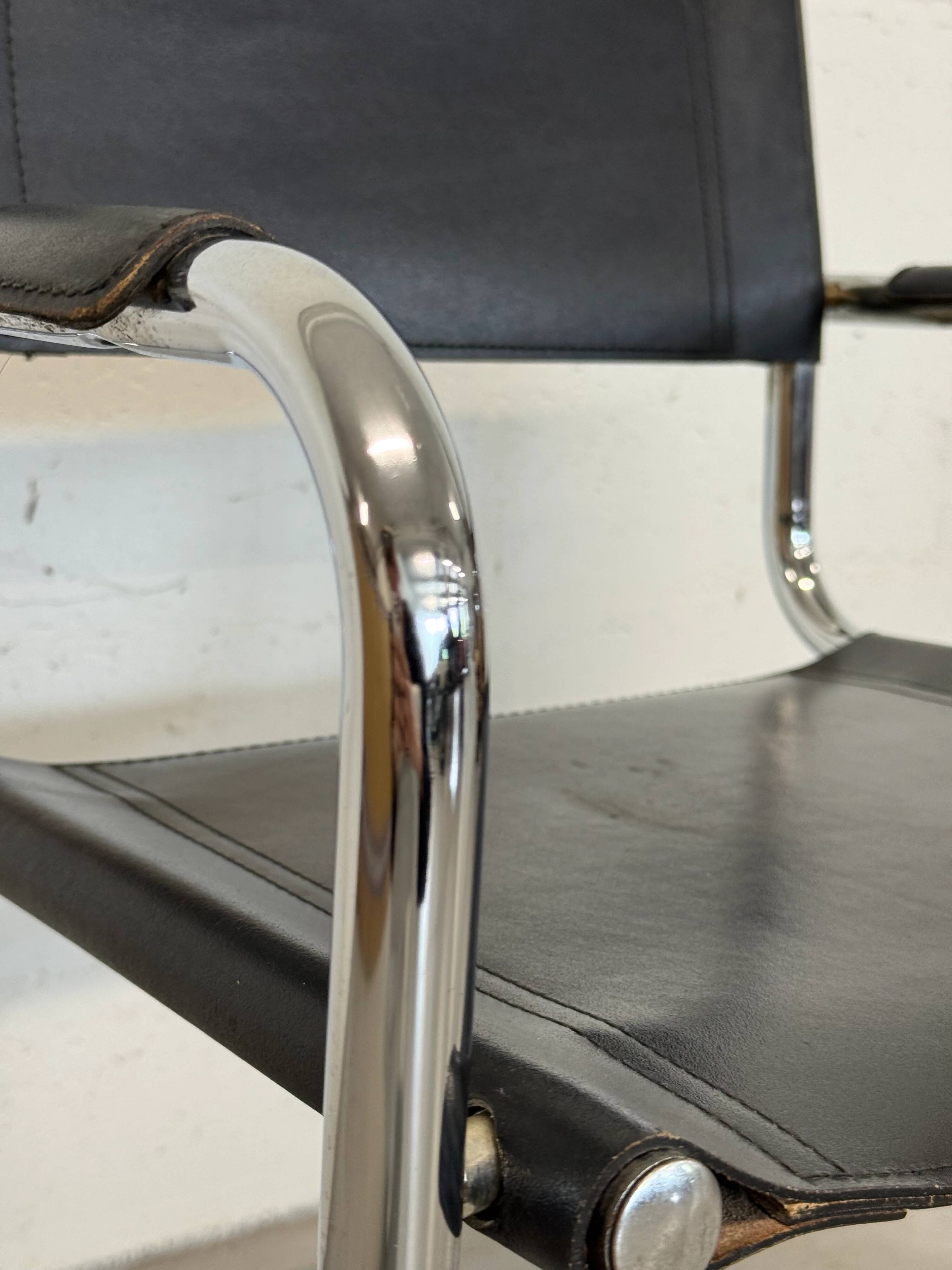 Bauhaus cantilever chair – black leather & chrome (unsigned)