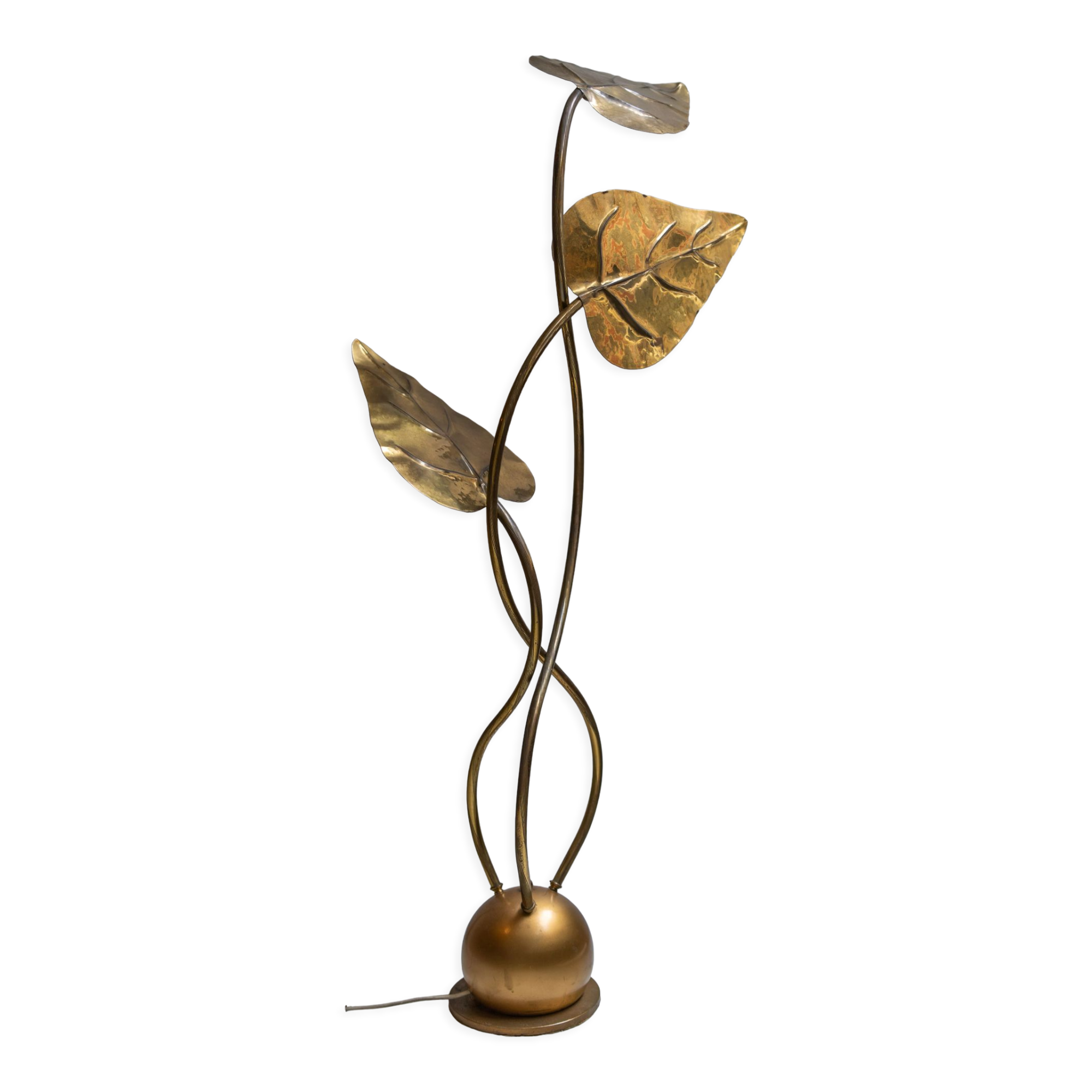 Rhubarb leaf brass floor lamp, Italy, 1970s