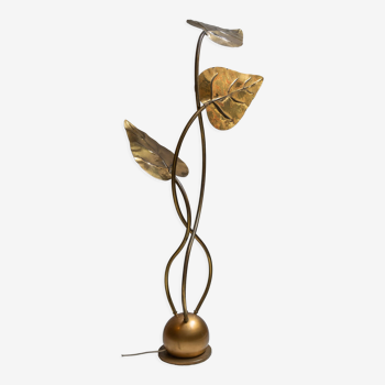 Rhubarb leaf brass floor lamp, Italy, 1970s