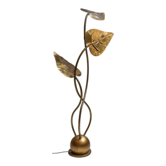 Rhubarb leaf brass floor lamp, Italy, 1970s