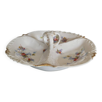 Serving dish beggar porcelain flowered Limoges early 20th century