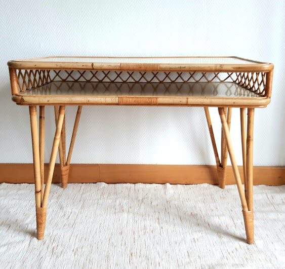 Rattan desk and chair with braces 1960