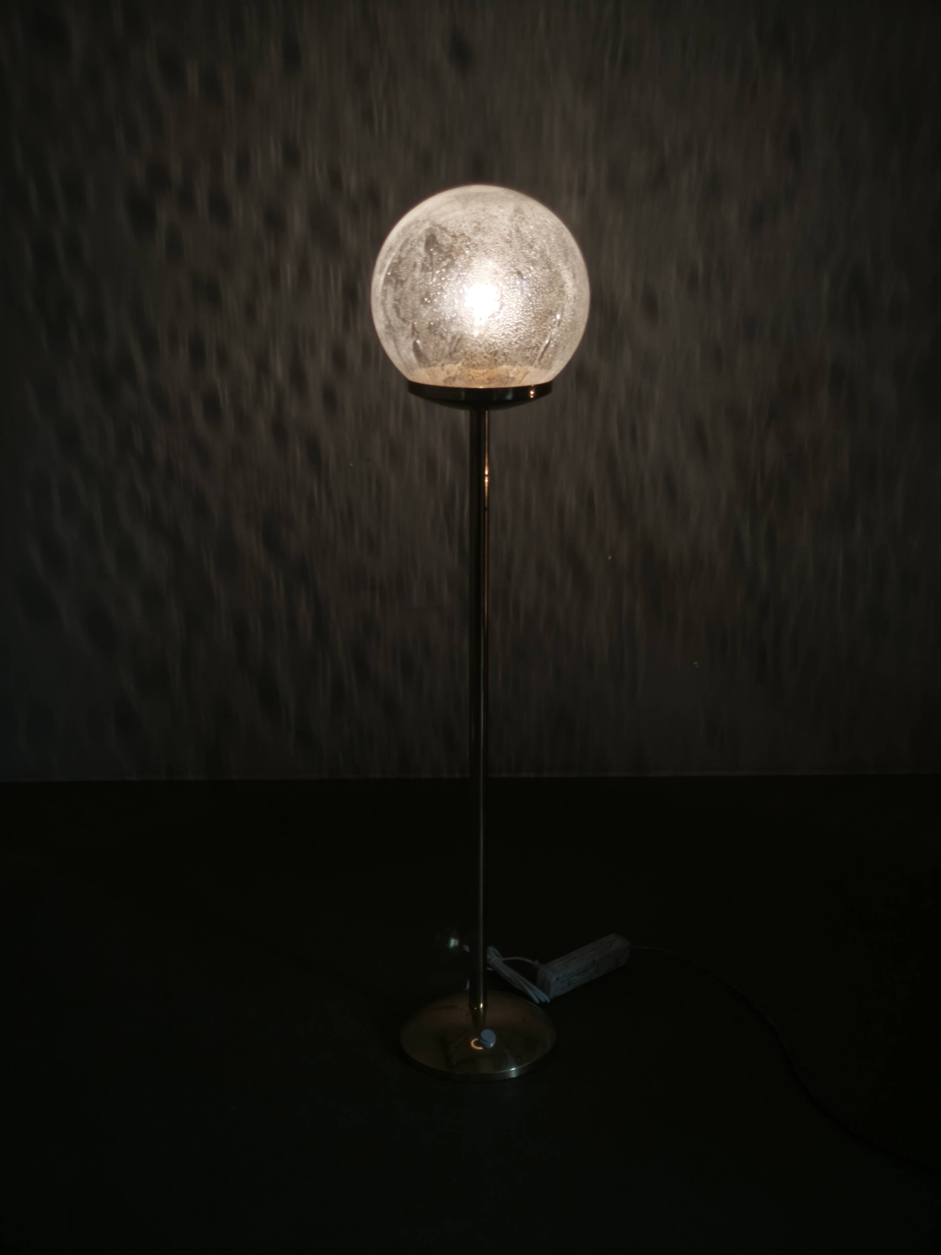 Space Age Bubble Glass and Brass Floor Lamp, Czechoslovakia, 1970s
