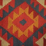Burgundy Afghan Kilim Rug, Geometric Wool Flatweave, Handmade Tribal Carpet