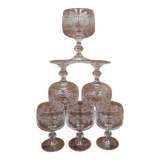 Set of 6 white wine/port glasses with grape and vine branch decoration cristal d'arc