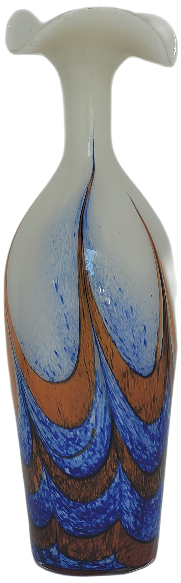 Vase en verre de Murano rouge, blanc et bleu vintage par Carlo Moretti, Italie, années 1970