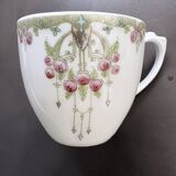 Service of 6 Fine Porcelain Cups with Art Nouveau Rose Decoration