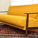 Scandinavian-style yellow boucle sofa with folding function, 1960s