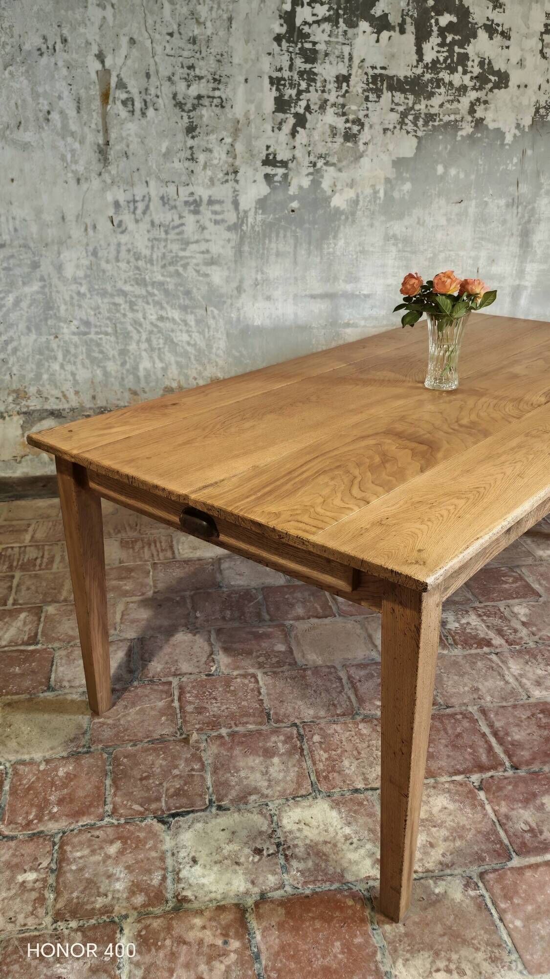 Large authentic farmhouse table made of solid French oak.