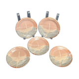 Set of five small Korean stoneware plates with pink crane, 20th century