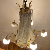 Large 19th century Empire Montgolfière chandelier in bronze and crystal