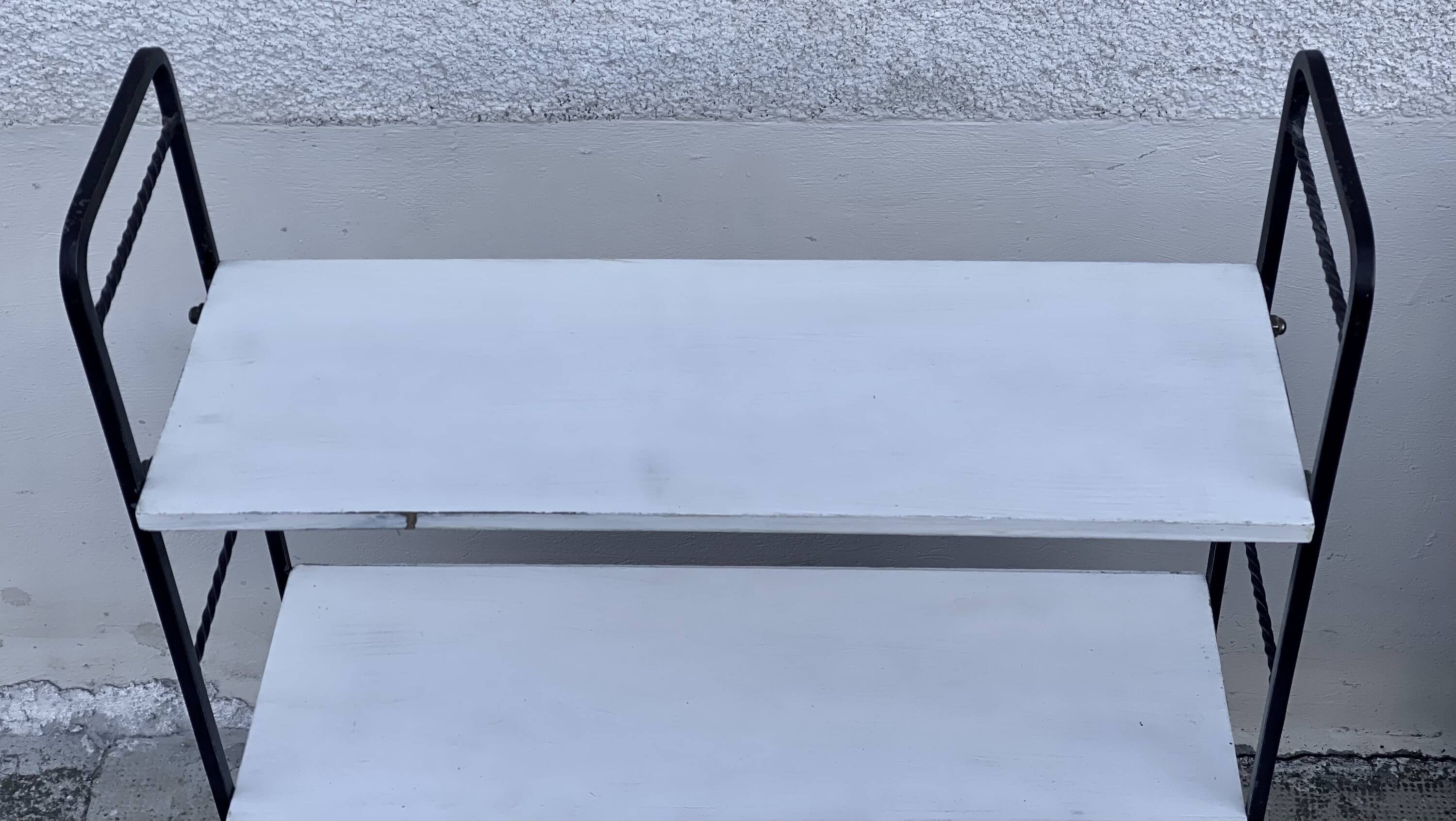 Small vintage 1950s metal and painted wood shelf buffet.