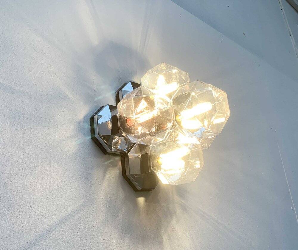 Vintage German wall or ceiling lamp in chrome and glass, space age design by Motoko Ishii for Staff.