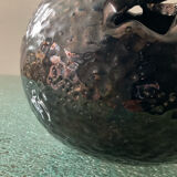 Large brutalist spherical vase in iridescent glazed terracotta
