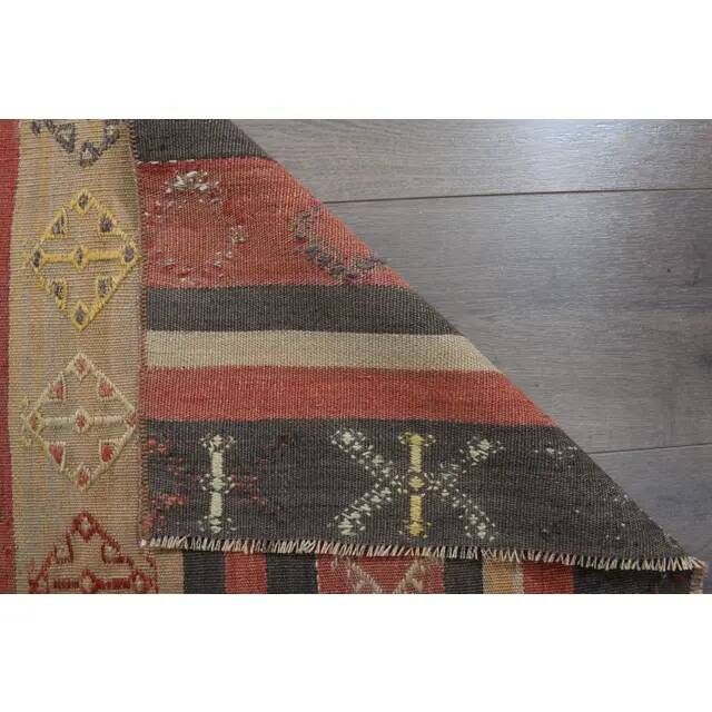 Turkish Kilim Vintage Handmade Wool Runner Rug Orange Gray Runner 66x334