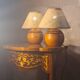 paire lampe boule bois massif   70 a 80 abat jour neuf osier vannerie 25x20