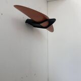 Vintage modernist wall lamp, black lacquered metal and wood, France 1980s